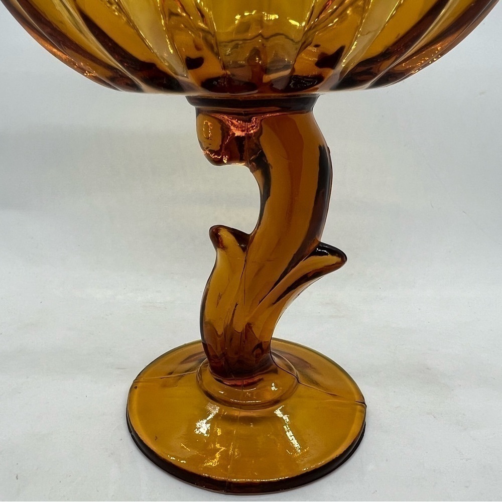 Vintage Indiana Glass Amber Lotus Blossom Pedestal Bowl - Picture 2 of 5